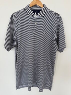 Men's Striped Polo Shirt - Navy & White Size Large